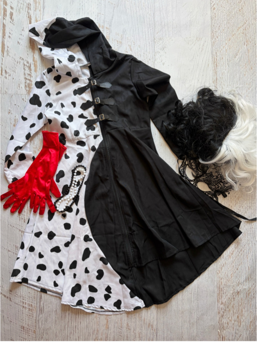 Girls Unbranded Cruella Halloween Costume One Size Black White
